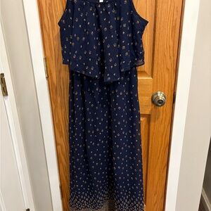 Xhilaration Navy Dress with Floral Pattern